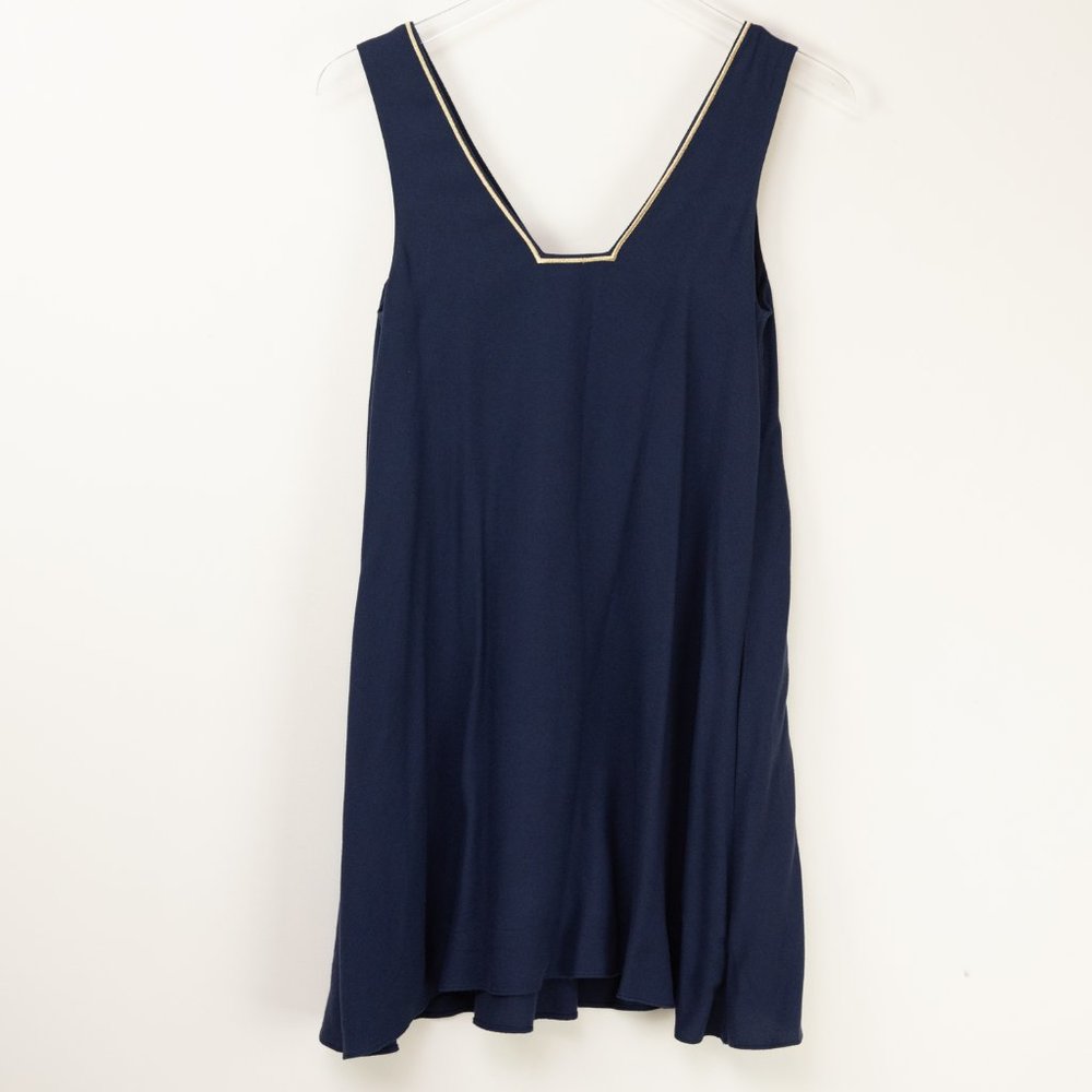 Lilly Pulitzer Owen Dress Trapeze Mini Beaded Rayon True Navy Blue Gold Size XXS - Picture 3 of 7